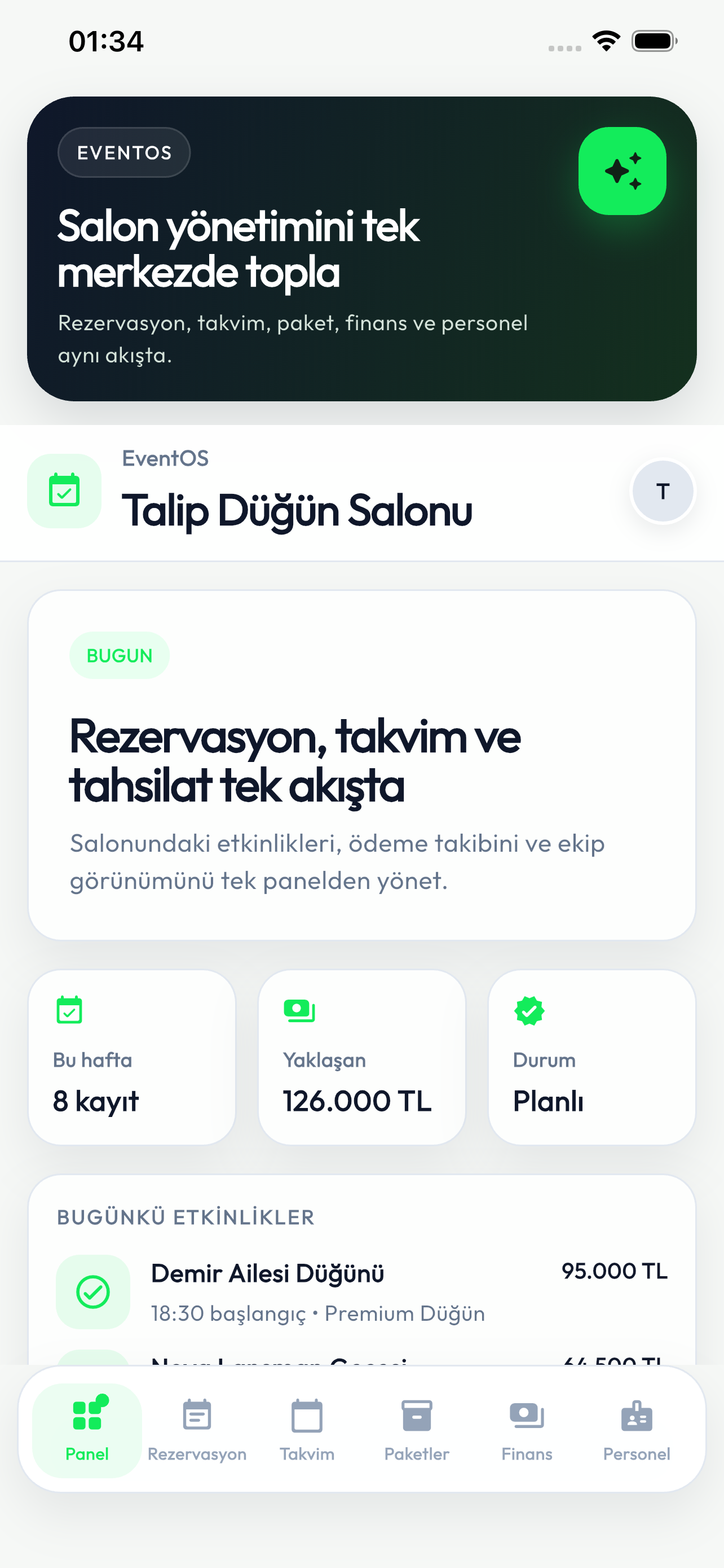 EventOS dashboard ekranı