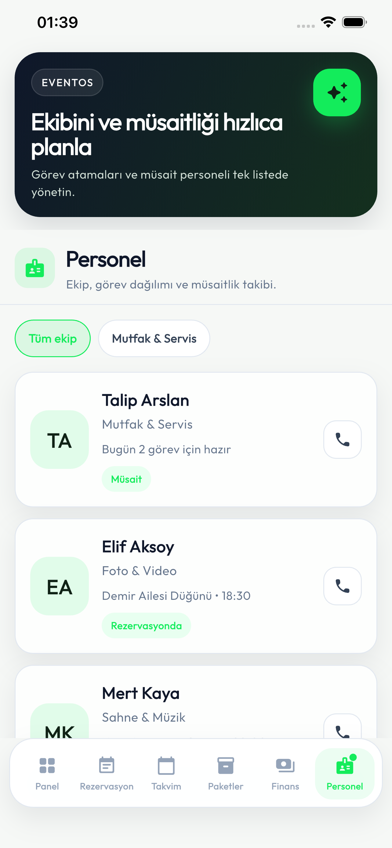 EventOS personel ekranı